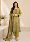 Olive Green Embroidered Lawn Kurta Set with Jacquard Dupatta