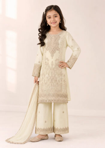 Pure White ? Premium Embroidered Kids 3PC Kurta Set