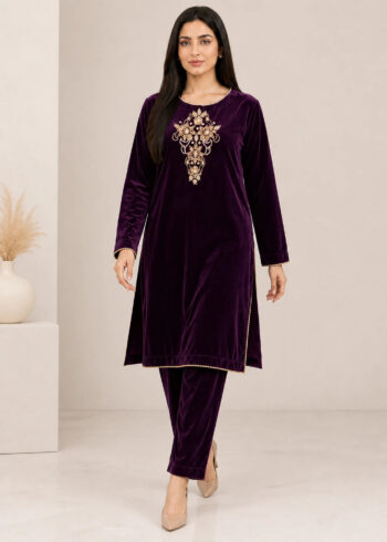 Purple ? Luxury Handworked Velvet 2PC Kurta Set
