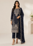 Midnight Sapphire ? Embroidered Chiffon 3PC Set
