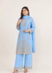 Powder Blue ? Premium Embroidered Chiffon 3PC Kurta Set