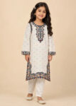 Kids Off-White Embroidered Lawn Kurta Set