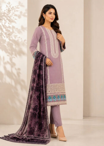 Elegant Lavender Embroidered Kurta Set with Printed Dupatta