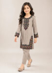 Girls Beige Embroidered Straight Kurta Set