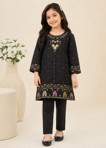 Girls' Black Embroidered Kurta Set