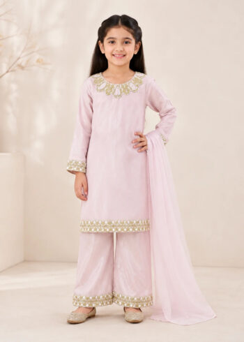Ros? Belle ? Pastel Pink Premium Silk Kids 3PC Dress