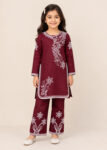 Kids Maroon Embroidered Cotton Kurta Set