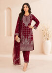 Maroon Eleganza ? Designer Embroidered Chiffon Set