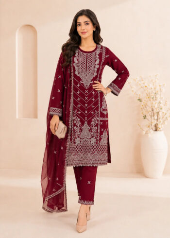 Maroon Eleganza ? Designer Embroidered Chiffon Set