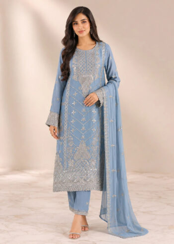 Powder Blue Glow ? Luxury 3PC Chiffon Outfit