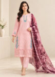 Embroidered Salmon Lawn Kurta Set with Printed net Dupatta