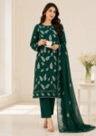 Bottle Green Printed Lawn Kurta Set with Chiffon Dupatta