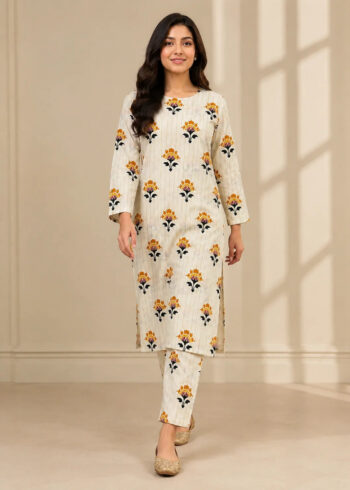 2 Pc Floral Printed Off-White lawn 2-Piece Co-ord Set