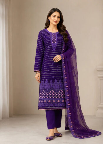 Premium Embroidered Linen 3PC Suit with Chiffon Dupatta