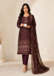 Espresso Aura ? Brown Premium Embroidered Linen 3PC Suit with Chiffon Dupatta