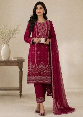 Deep Maroon Charm ? Premium 3 Piece Chiffon Set