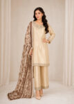 Beige Embroidered Raw Silk Kurta Set with Printed Dupatta