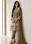 Olive Embroidered Chiffon Kurta Set with Dupatta