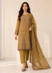 Caramel Veil ? Caramel Luxury Embroidered Chiffon 3PC Dress with Silk Trouser