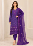 Violet Grace ? Purple Premium Embroidered Linen Dress with Chiffon Dupatta