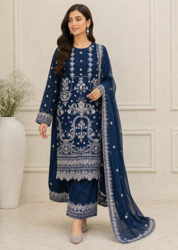 Navy Grace ? Festive Embroidered Chiffon 3PC Set