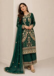 Elegant Forest Green Embroidered Chiffon Kurta Set with Dupatta