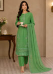 Lime Green Embroidered Lawn Cotton Kurta Set with Chiffon Dupata