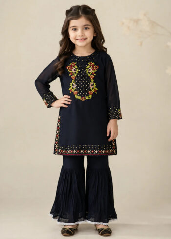 Midnight Veil ? Black Luxury Chiffon Gharara 2PC Set