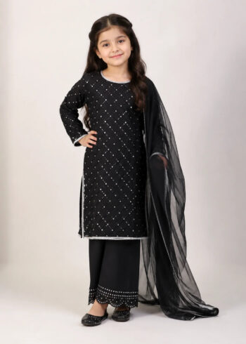 Black Belle? Black Premium Embroidered Chiffon Kids 3PC Dress