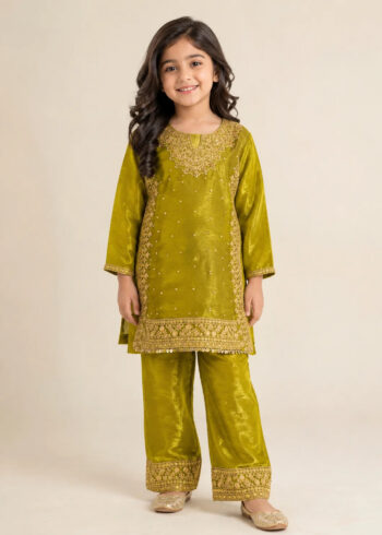 Olive Kattan Silk Kids 2-PC Kurta Set
