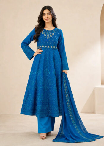 Ocean Grace ? Teal Luxury Chiffon Maxi 3PC Set with Embroidered Dupatta & Silk Trouser