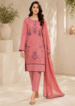 Coral Pink Embroidered Cotton 3-Piece Kurta Set