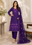 Lavender Royale ? Purple Premium Embroidered Linen 3PC Dress with Chiffon Dupatta