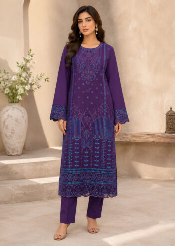 Purple Embroidered Kurta Set with Net Dupatta