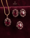 22K Gold Polish Ruby Red Stone Pendant Set with Earrings & Ring