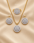 Diamond Cut Round Cluster Pendant Set with Jarau Stones, Matching Earrings & Ring