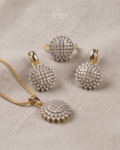 22k Gold Polish Diamond Cut Sunburst Pendant Set with Jarau Stones, Earrings & Ring
