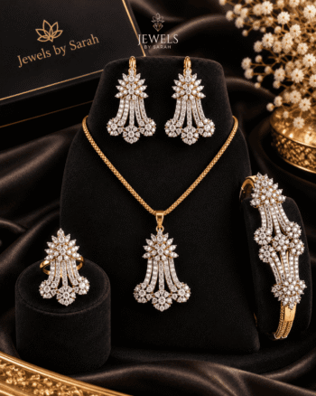 22k Gold Polish Jarau Cascade Set with Pendant, Earrings, Ring & Bangle