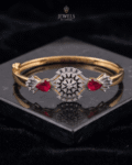 Gold Ruby Sunburst Medallion Bangle Bracelet
