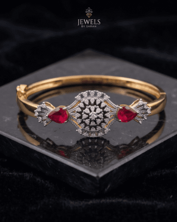 Gold Ruby Sunburst Medallion Bangle Bracelet