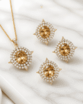 Champagne Jurao Stone Necklace Set | 22K Gold Polish AD Jewelry