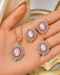 Pink AD Stone Jadau Pendant Set - 22k Gold Polish
