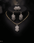 22K Gold Diamond Cut Leaf Zircon Jewelry Set