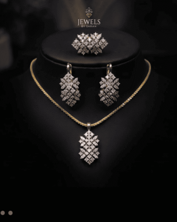 22K Gold Diamond Cut Leaf Zircon Jewelry Set