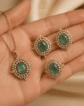 Mint Green AD Stone Jadau Pendant Set - 22k Gold polish