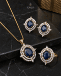 Blue AD Stone Jadau Pendant Set - 22k Gold Polish