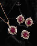 Ruby Red AD Stone Jadau Pendant Set - 22k Gold Polish