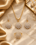 Sunflower Jurao Stones 22K Gold Plated Necklace Set