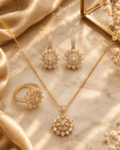 22K Gold Diamond-Cut Flower Zircon Jewelry Set