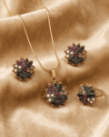 Rangmahal Multi Gemstone Floral Set – 22K Gold Polish